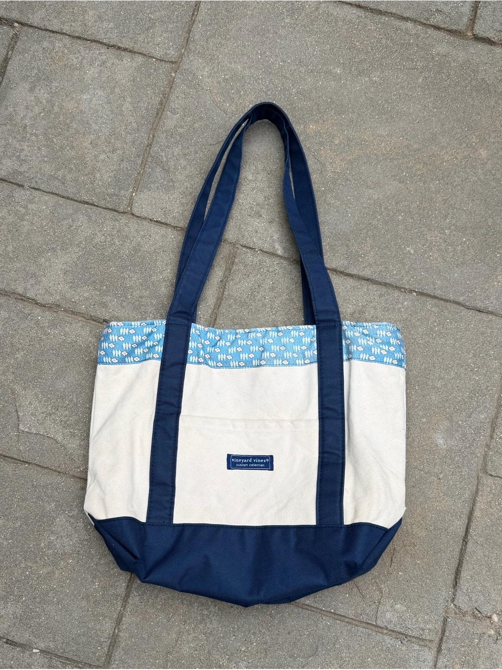 Vineyard Vines Custom Collection Canvas Tote Navy Blue Gingham